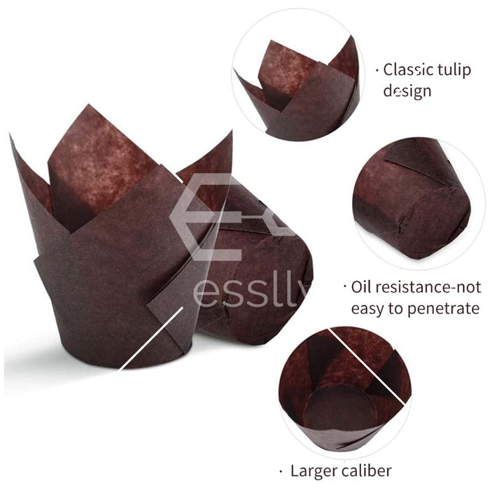 Esslly Tulip Muffin Cupcake Liners | Coffee Brown | Pack of 200